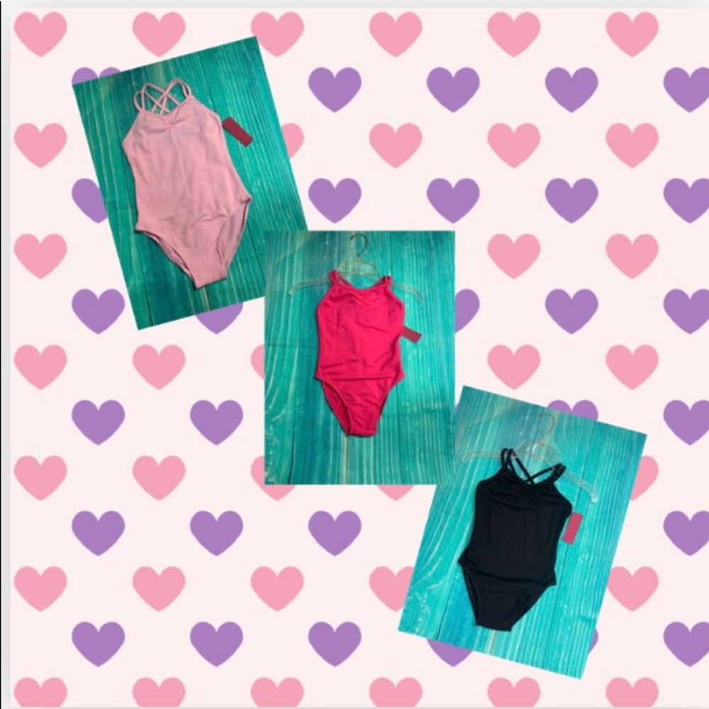 1 Pc Pink or Black Criss Cross Straps Dance Gymnastics Bodysuit Leotard NWT